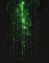 Abstract Digital Rain of Green Binary Code Falling on Dark Background Royalty Free Stock Photo