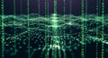 Abstract Digital Rain with Wireframe Network and Binary Code - Green Data Flow Royalty Free Stock Photo