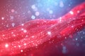 Abstract digital red fiber optics with bokeh lights visualizing high speed data flow communication technology and network infra
