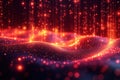 Abstract digital red particles flow with streaming light rays. Dynamic tech data flow. Red light rays, particles display digital Royalty Free Stock Photo