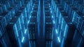 Futuristic Server Room with Blue Neon Lights - Data Center Cloud Computing Royalty Free Stock Photo