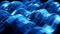 Abstract digital landscape of glowing blue geometric waves and lines Royalty Free Stock Photo