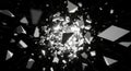 Abstract Explosion of White Geometric Fragments Against Black Background blast bright Royalty Free Stock Photo