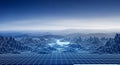 Abstract Digital Landscape Blue Wireframe Mountains and Grid Horizon Royalty Free Stock Photo