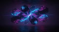 Neon geometric core explosion on dark grid Royalty Free Stock Photo