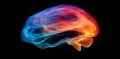 Abstract digital rendering of a human brain in red, orange, and blue on a black background Royalty Free Stock Photo