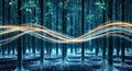 Digital Bamboo Forest with Glowing Energy Waves and Binary Data Royalty Free Stock Photo