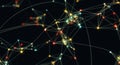 Digital Network of Glowing Nodes and Connecting Lines on a Dark Background technology connection Royalty Free Stock Photo
