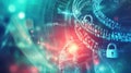 Abstract digital representation of data security with binary code and padlocks Royalty Free Stock Photo