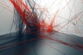 Abstract digital representation of interconnected red and black fiber cables forming complex web like patterns visualizing digi