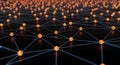 Network of Glowing Orange Spheres Connected by Thin Blue Lines on a Dark Surface connection technology Royalty Free Stock Photo