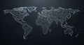 Digital Wireframe World Map with Connected Nodes Representing Global Network globe earth Royalty Free Stock Photo