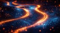 Abstract digital roadmap. Dynamic tech path. Modern transformation process. Futuristic innovation. Intricate design. Visualizes