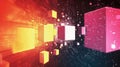 Abstract digital scene with floating cubes and vibrant colors representing technology and data Royalty Free Stock Photo