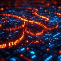 Glowing binary code with artificial intelligence representation