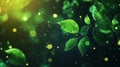 Abstract Digital Scene: Luminous Green Foliage with Advanced Network Connections and Bokeh Lights