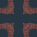 Abstract digital seamless pattern, dark navy blue and orange symmetrical line art illustration Royalty Free Stock Photo