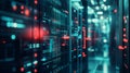 Abstract Digital Server Room Technology Background Teal Red Lights Data Center Network web future system Royalty Free Stock Photo
