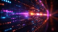 Abstract digital shapes and lines create a vibrant, colorful data flow visualization