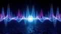 Abstract digital sound wave with glowing sphere and circuit board pattern technology Royalty Free Stock Photo