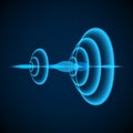 Abstract digital sound wave. Radial sonar waves. Sine wave on dark background. Vector illustration