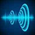 Abstract digital sound wave. Sine wave on dark background. Radial sonar waves. Vector illustration Royalty Free Stock Photo