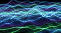Abstract digital sound wave visualization with glowing blue and purple lines Royalty Free Stock Photo