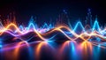 Abstract digital sound wave visualization with glowing lines and vibrant colors. Royalty Free Stock Photo