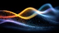 Abstract digital sound wave visualization of glowing orange and blue particles flowing across a dark background Royalty Free Stock Photo