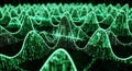 Abstract digital sound wave visualization with green glowing binary code patterns and data Royalty Free Stock Photo