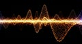 Abstract Glowing Digital Sound Waveform Made of Particles on Black Background audio Royalty Free Stock Photo