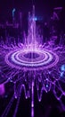 Abstract Digital Sound Waveform Visualization with Glowing Purple Particles and Concentric Circles Royalty Free Stock Photo