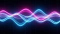 Abstract Digital Sound Waveform Visualization with Neon Blue and Pink Glowing Lines on Dark Grid Background Royalty Free Stock Photo