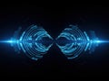 Abstract digital sound waves and binary code forming a symmetrical pattern on a dark background Royalty Free Stock Photo