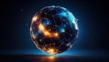 Abstract digital sphere with glowing network connections and cosmic background. Royalty Free Stock Photo