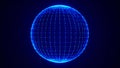 Abstract digital sphere with glowing network lines on dark blue background Royalty Free Stock Photo