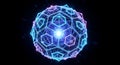 Abstract Digital Sphere Glowing Network Mesh With Light Particles and Geometric Shapes. Royalty Free Stock Photo