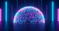 Abstract digital sphere with neon lights futuristic technology concept glowing energy Royalty Free Stock Photo