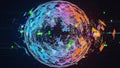 Abstract Digital Sphere Network with Exploding Geometric Fragments image photo Royalty Free Stock Photo