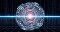 Abstract Digital Futuristic Sphere with Binary Code Network and Grid Royalty Free Stock Photo