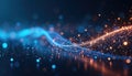 Abstract digital stream of blue and orange glowing particles flows. Data visualization represents network connections, ai Royalty Free Stock Photo