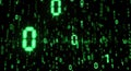 Abstract digital stream of glowing green binary code on a dark background Royalty Free Stock Photo