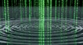 Green Binary Code Falling into Rippling Water, Digital Data Concept Royalty Free Stock Photo