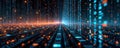 Abstract digital tech background with binary code streams. AI algorithms run, processing data in futuristic cyberspace. Glowing Royalty Free Stock Photo