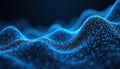 Abstract digital tech background shows binary code waves in blue glow. Data transmission, AI concepts presented in dynamic Royalty Free Stock Photo