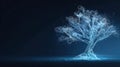 Abstract Digital Tech Tree in Low Poly Wireframe Style on Dark Blue Technology Background. Growth business and Evolution Concept Royalty Free Stock Photo