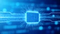 Abstract Digital Technology Background Blue CPU Microchip with Binary Code Royalty Free Stock Photo