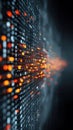 Abstract Digital Technology Background with Glowing Orange Binary Code Data Blocks and Matrix Information Stream Representing Royalty Free Stock Photo