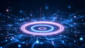 Abstract Digital Technology Background with Glowing Concentric Circles, Futuristic Network Lines, and Data Flow Visuals Royalty Free Stock Photo