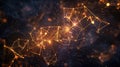 Abstract Digital Technology Network Background with Glowing Golden Plexus Lines and Particles, Cinematic Visualization of Big Data Royalty Free Stock Photo